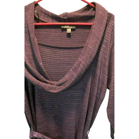 AGB Woman Plus Size 1X Purple with Metallic Thread Cowl Neck Tunic Sweater With - Picture 2 of 9